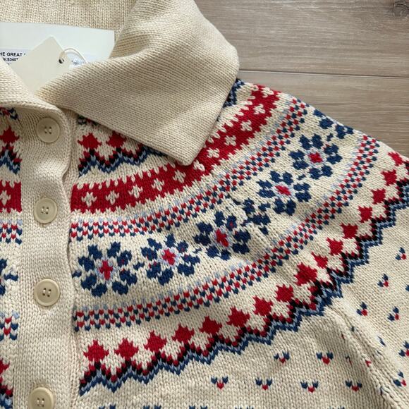 THE GREAT Mini Collar Cardigan Cream Floral Fairisle 2 - Picture 4 of 11